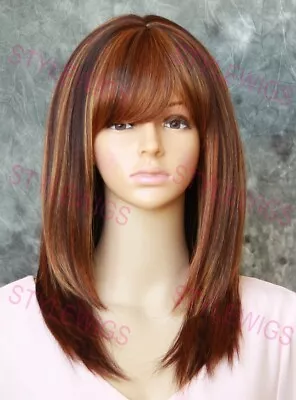 Auburn/Copper/Orange Shoulder Layered Straight Heat OK Human Hair Blend Wig EVBU • $69.85