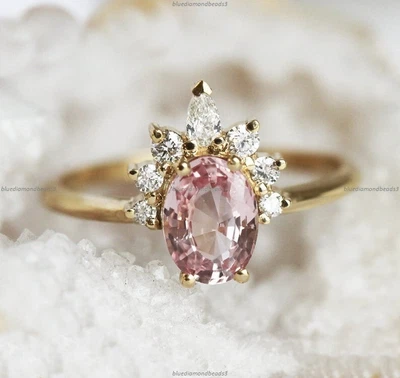 £1492.02 • Buy Engagement Band Ring 14k Yellow Gold Natural Sapphire Diamond Gemstone Jewelry