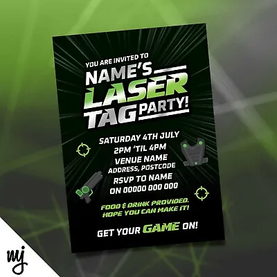 Personalised Laser Tag Party Style Birthday Invitations Battle Lazer Boys Girls • £22.49
