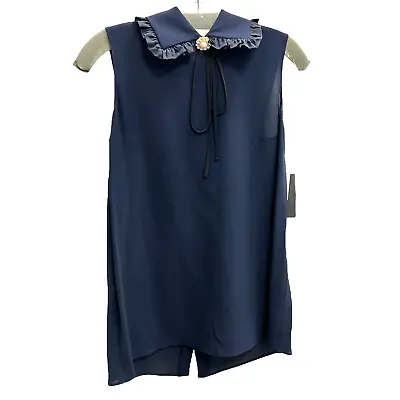 NWT Miu Miu Ruffle Peter Pan Collar Sleeveless Blouse Womens US 2 Blue • $189.99