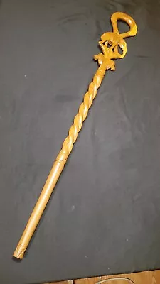 VTG Hand Carved Wood African Walking Stick Cane Curved Handle Elephant & Lions • $49.99