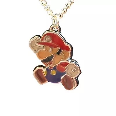 Super Mario Charm Necklace Pendant 16  Silver Plated Gift Boxed USA • $11.30