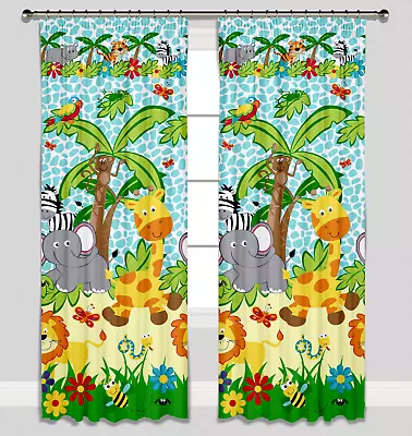 JUNGLE Lined Curtains Pencil Pleat 61 X61  For Nursery Kids Room 100% Cotton • £21.99