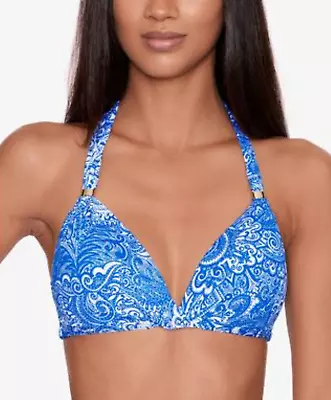 Lauren Ralph Lauren L67103 Womens Blue Twist-Front Halter Bikini Top Size 8 • £65.55