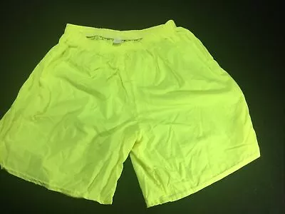 Vintage Deadstock Cobblestones Day Glow Yellow Unlined XL USA Made Nylon Shorts • $12