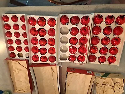 $26 • Buy Vintage Jumbo Box Of 57 Pyramid Brand Red Glass Christmas Ornaments