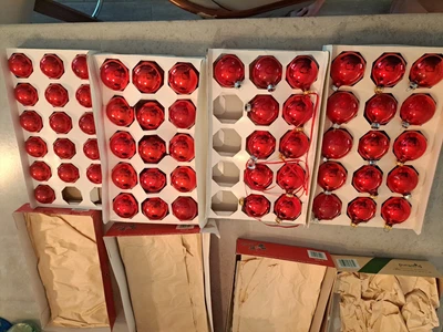 $26 • Buy Vintage Jumbo Box Of 57 Pyramid Brand Red Glass Christmas Ornaments