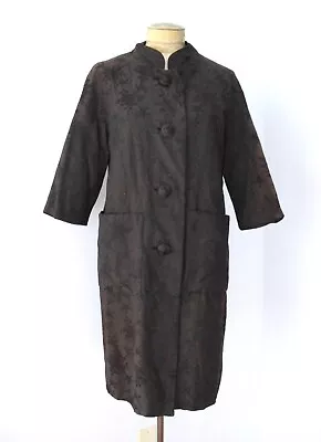 Vtg 50s Black Taffeta Gothic Floral Brocade Asian Inspired Evening Coat M • $28