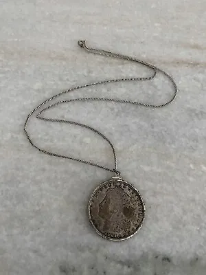 Vintage Sterling Silver 1921 Morgan Dollar Bezel Pendant Necklace Chain • $75