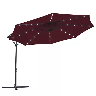 3M Banana Cantilever Parasol W/ LED Solar Powered Outdoor Garden Crank Umbrella • £123.95