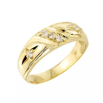 Men's Solid Yellow Gold 5 Diamond 0.10 Ct Wedding Band • $739.99