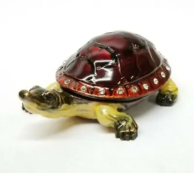 Jeweled Rhinestone Metal Enamel Jewelry Keepsake Trinket Box Turtle Figurine • $16.99