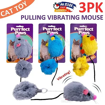 3pk Cat Toys Vibrating Mouse Pull Lines Fake Mice Clockwork Interactive Pet Toy • $19.95