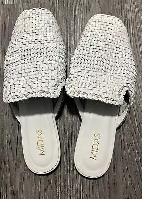 Midas White Woven Leather Mules / Flats / Slides Size 39 Worn Once • $10