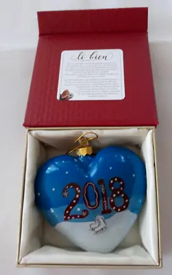 $15 • Buy Li Bien Pier 1 Imports 2018 Heart Shaped Christmas Ornament Skating Rabbits Used