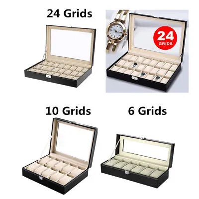 6/10/12 Grids Watch Storage Case Display Box Jewelry Organizer Holder Leather UK • £8.54