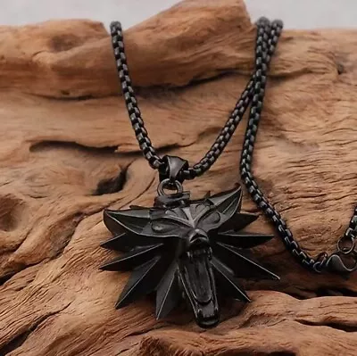 Mens Gothic Black Witcher Wolf Head Pendant Necklace Punk Rock Jewelry Chain 24  • $11.99