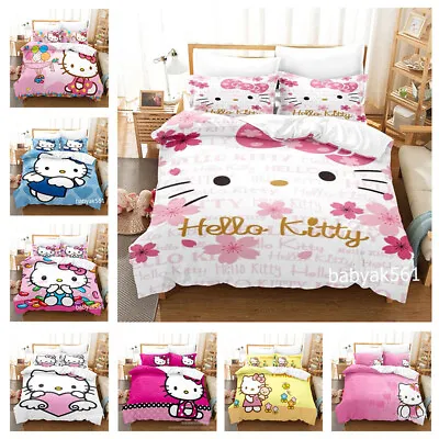 Hello Kitty Cartoon Bedding Set Quilt Cover Duvet Cover With Pillowcase Kids • $45.55