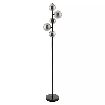 Floor Lamp 5 Light Black Modern Smoke Glass Steel Standing Tall Living Room 5W • £39.99