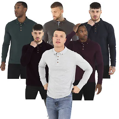 Men Brave Soul Polo Shirt Casual Sport Golf Button Down Collar Long Sleeve Top • £11.99