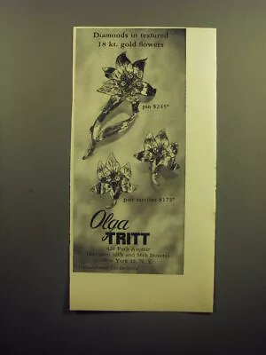 1958 Olga Tritt Jewelry Ad - Diamonds In Textured 18 Kt. Gold Flowers • $19.99