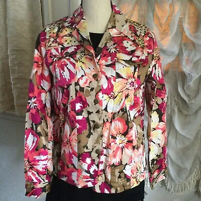 New Women Jacket Pink Multicolor Floral Metal Accent $118 Relaxed Fit • $9.98