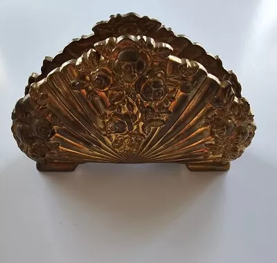 Vintage Floral Ornament Brass  Napkin/ Letter Holder  • $28