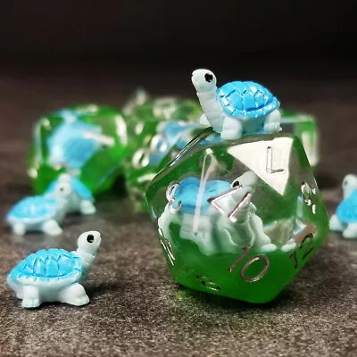 Sage's Familiars- Blue Baby Turtle Familiar Resin Polyhedral Dice Set | RPG DND • $13.49