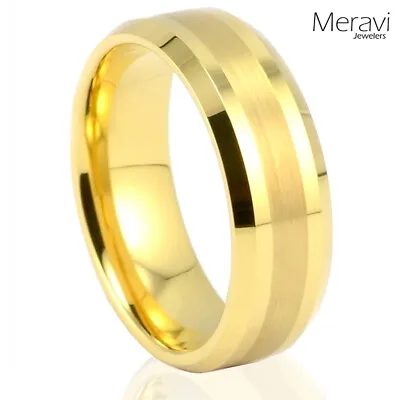 8mm Tungsten Ring 18k Gold IP Two Toned Classic Brushed Wedding Band Men Jewelry • $13.56