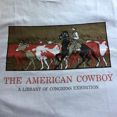 Vintage 1980s Hanes American Cowboy Library Of Congress Exhibition T-Shirt Sz L • $57.05