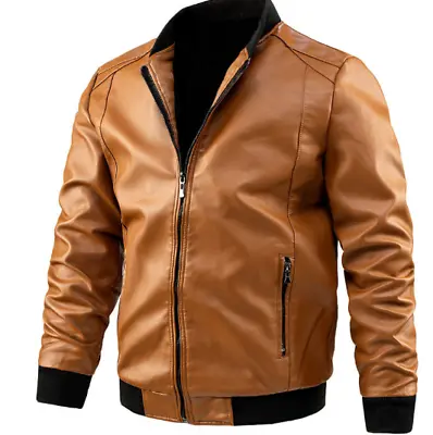 Mens Lather Coats Motorcycle Handsome Warm Jacket Outdoor Casual Slim Trend Plus • $35.68