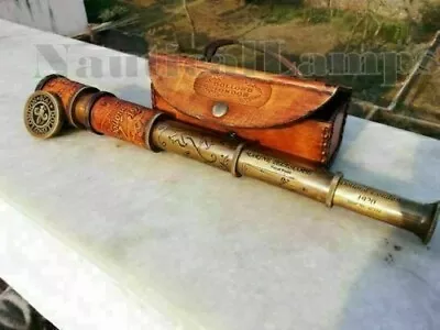 Leather Pirate Spyglass Antique Brass Telescope Marine Nautical Vintage Scope • $36.90