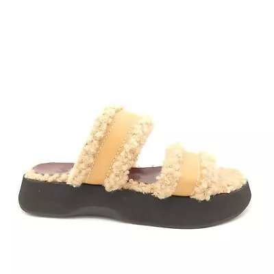 STAUD Siesta Sandals Womens 9 Slides Faux Shearling Doe Beige Platform New • $89.10