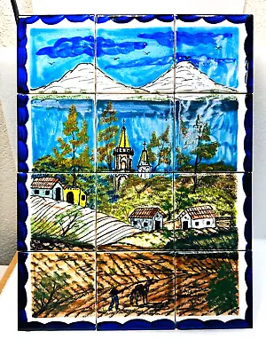 Hand Painted Mexican CERAMIC TILE MURAL 17.5  X 13.25  Signed Chapel Jalisco? • $125