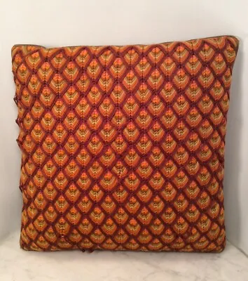 Mid Centuru Modern Vintage Square Woven Wool Leather Pillow Cushion • $45