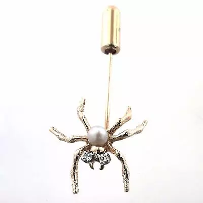 Vintage Diamond & Pearl Spider Stick Pin Brooch  14k Yellow Gold • $255.55