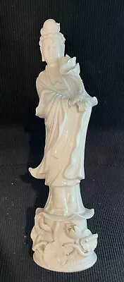 Vtg 14  Kwan Yin Quan Yin White Blanc De Chine Lotus Geisha Figure  • $109.99