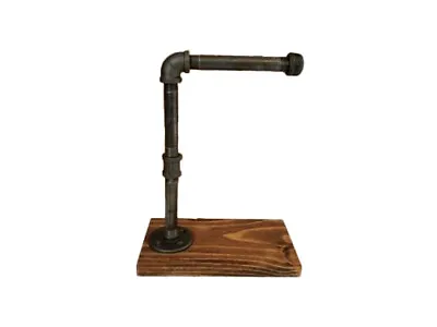 Towel Rail Hanger Industrial Metal Raw Steel Solid Wood Base Free Standing Style • £37.15