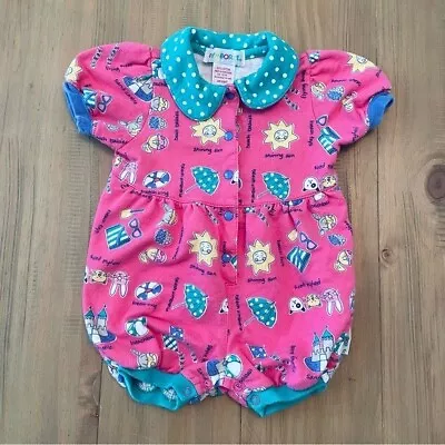 Gymboree Vintage Bubble Romper Baby Size 6-12M Pink Collared Novelty Polka Dots • $19.95