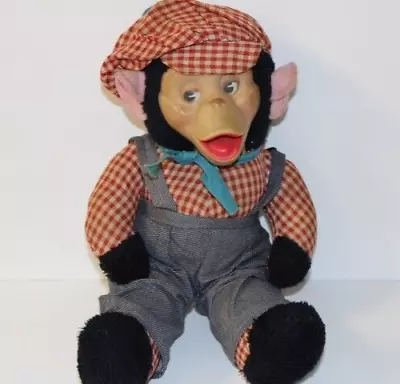 Vintage Blue Plaid Mr. Bim Zippy Rubber Faced Plush Monkey Gund Train Conductor • $36.99