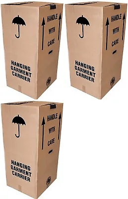 3 REMOVAL WARDROBE CARDBOARD MOVING BOX EXTRA STRONG BOXES WITH RAIL 38 X18 X18  • £21.59