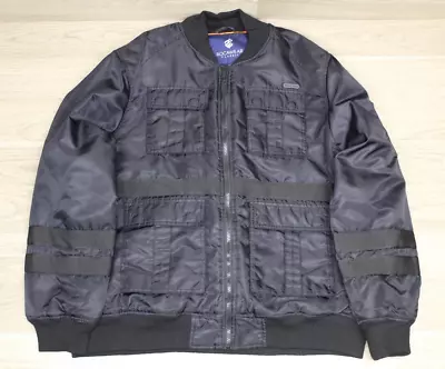 Rocawear Black Men’s Military Guard Flight Nylon Bomber Jacket Lined Pockets L/G • $31.99