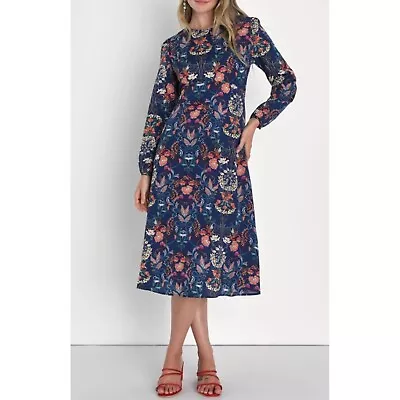 I.Madeline Garden Splendor Navy Blue Floral Midi Dress Size L • $39.99