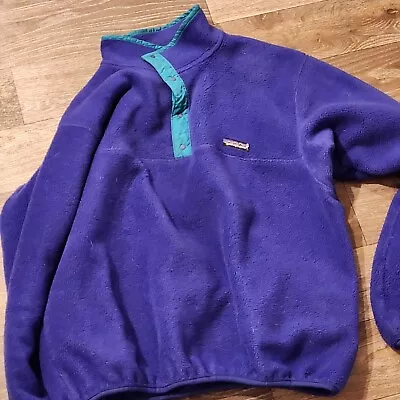 Vintage Patagonia Snap T Synchilla? Fleece Jacket Teal Purple Large USA Made B10 • $99.99