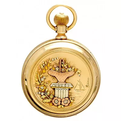 Elgin Pocket Watch W/Fancy Dial | Antique Multicolor Gold Drum Style Hunter Case • $5000