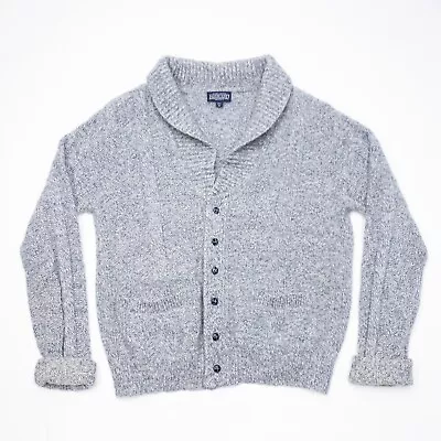 Lands' End Wool Cardigan Sweater Men's Medium Shawl Collar Gray Vintage USA • $34.95