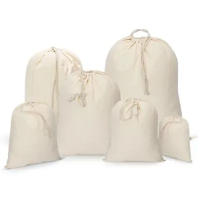 100% Plain Drawstring Cotton Sack / Stocking/storage / Laundry/Xmas Bags • £2.30