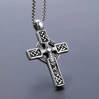 Men's Irish Celtic Trinity Knot Triquetra Cross Pendant Necklace Chain 24  • $11.99