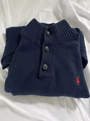 Large Polo Ralph Lauren 3 Button Mock Neck Pullover Sweater Blue Men's • $17.99