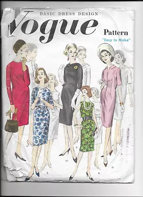 VINTAGE VOGUE PATTERN 1960's Dress In 5 Styles  Bust 32 Hip 34 Cut Complete • $5.99